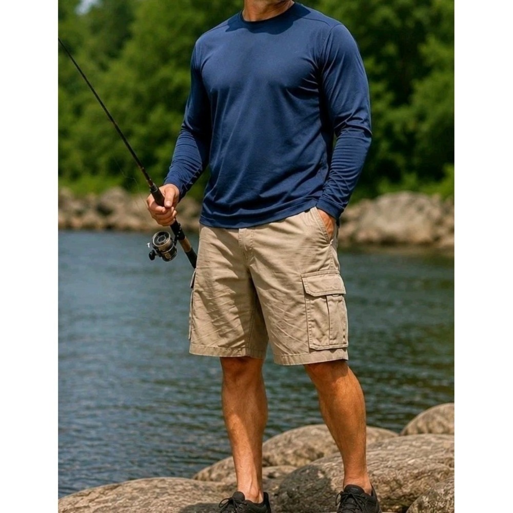 Wrangler Relaxed Fit Cargo Shorts Mens 42 Khaki Tan Stretch Utility Casual